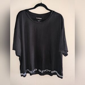 Bebe Sport Black Cropped Athletic Top Logo at Waistband Stretch Size 3X